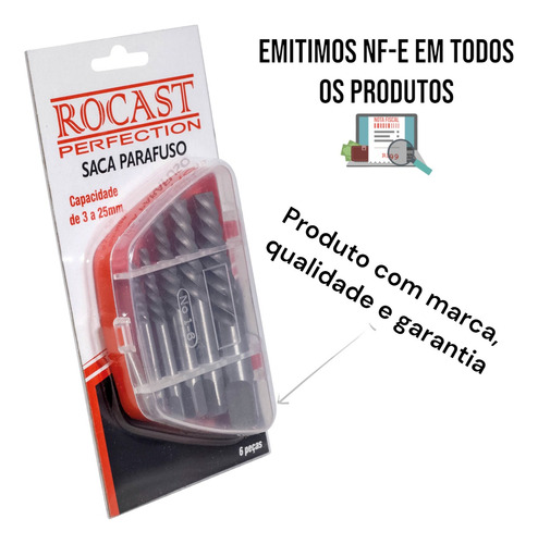 Kit Extrator Saca Parafuso Quebrado 3 A 25 Mm Rocast 6 Peças